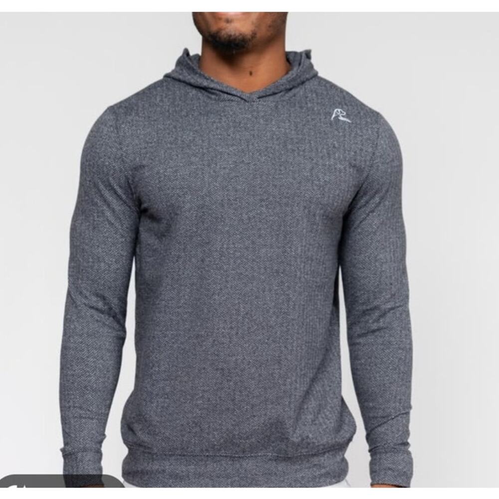 Rhoback Hesi Performance Hoodie XL Blue Herringbone VSoft Stretch Pullover